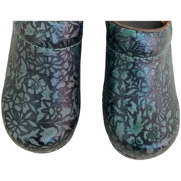 Sanita Green Floral Leather Professional Nursing Work Clogs Women's EU 35 US 4 - Picture 7 of 15